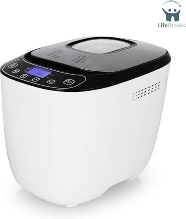 LifeStages Broodbakmachine 12 Vooraf Ingestelde Programma's LCD-Scherm Houder Met Antiaanbaklaag 550 W Witzwart