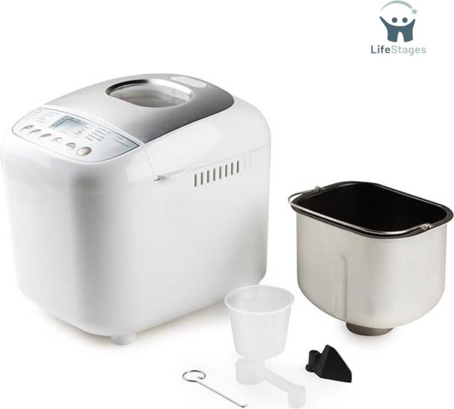 LifeStages Broodbakmachine 500-750-1000gr 17 Programma's Inclusief Glutenvrij Programma Met Timer En LCD-Scherm Met Warmhoudfunctie Witzilver