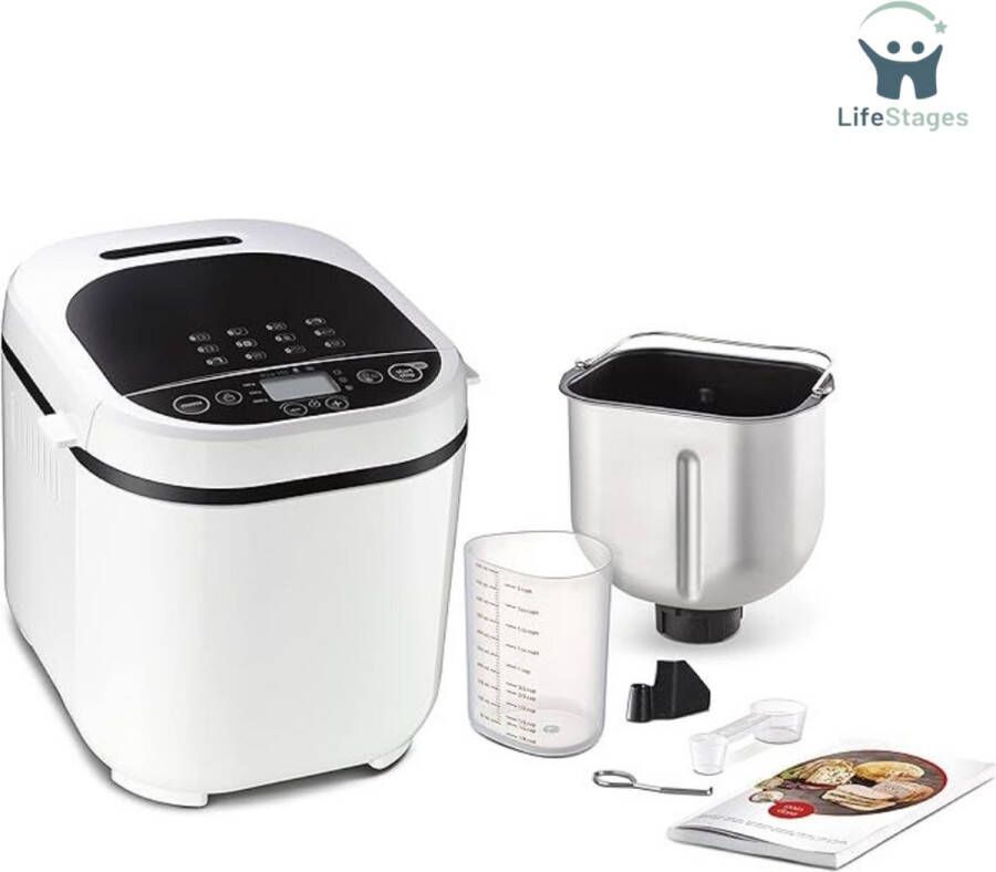 LifeStages Broodbakmachine Fun Bread 1kg Broodmachine 17 Programma's Wit Zwart