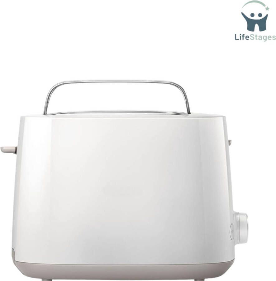 LifeStages Broodrooster met Tostiklemmen Broodrooster Geintegreerde Opzethouder Ondooifunctie Uitneembare Kruimellade Automatische Uitschakeling 8 Bruiningsstanden 2 Variabele Sleuven Wit