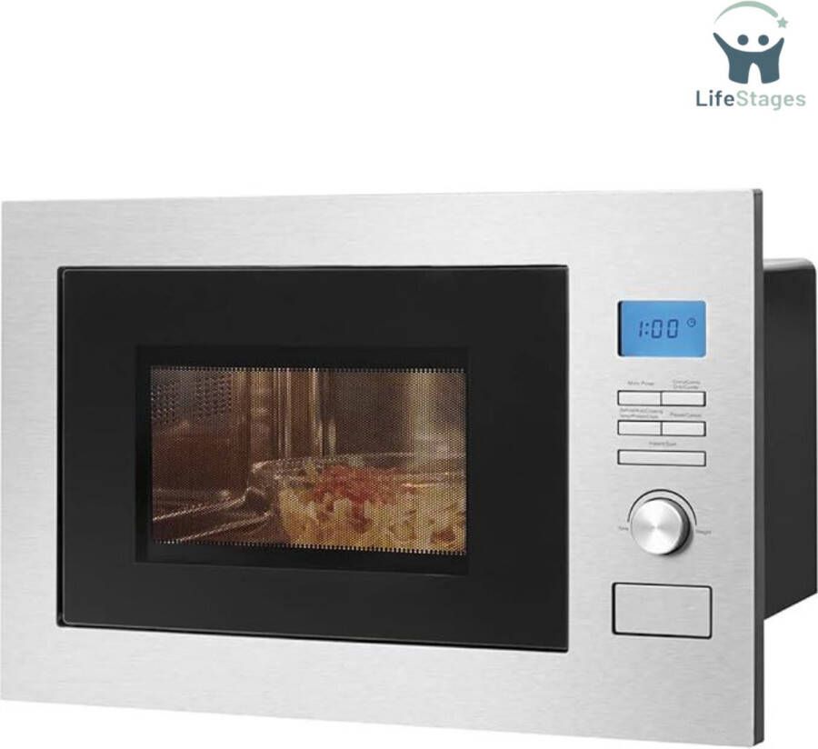 LifeStages Combi Magnetron Inbouw 1 3-in-1 Inbouwmagnetron met Grill en Hetelucht 8 Automatische Programma's Timerfunctie Roestvrijstalen Voor- en Binnenkant