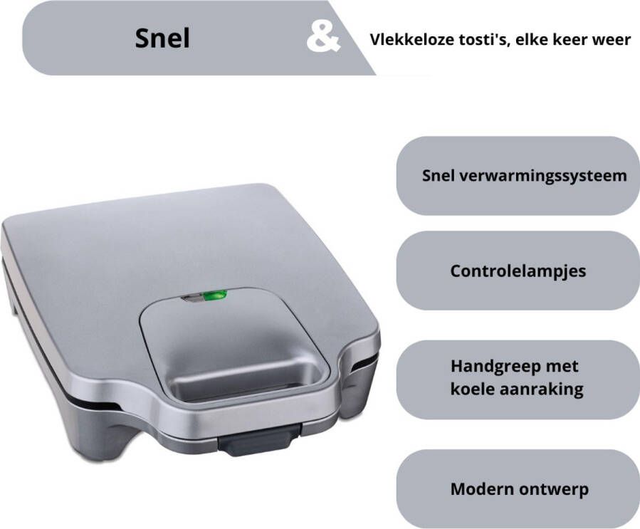 LifeStages Croque Monsieur Toestel 900W Sandwich Maker voor 2 Diagonaal gesplitste toasts