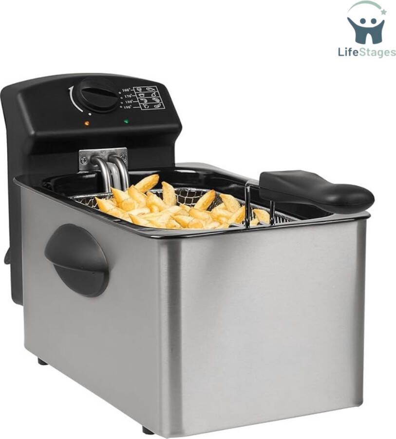 LifeStages Deep Fryer Friteuse 2000 Watt Inhoud 4 Liter Thermostaat Zilver