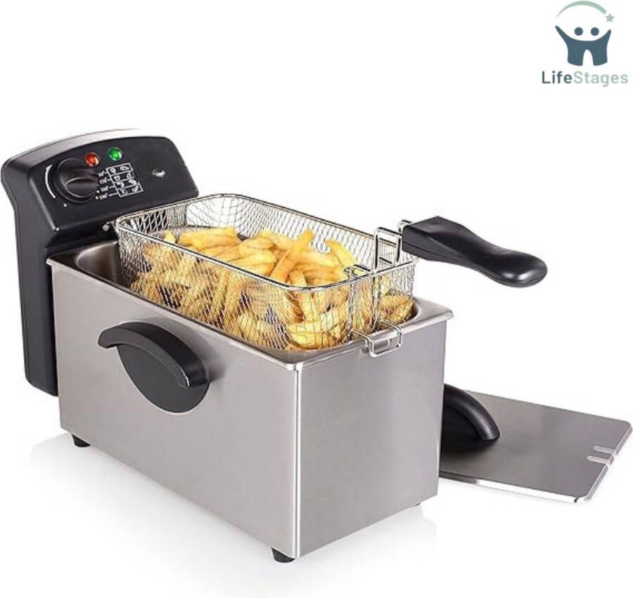 LifeStages Deep Fryer Friteuse Koude Zone Veiligheidsfilter Capaciteit 3 Liter Zilver
