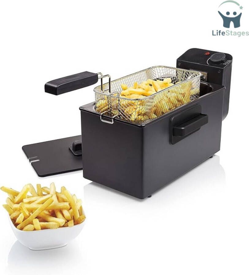 LifeStages Deep Fryer Frituurpan Koude Zone Veiligheidsfilter Inhoud 3 Liter Zwart