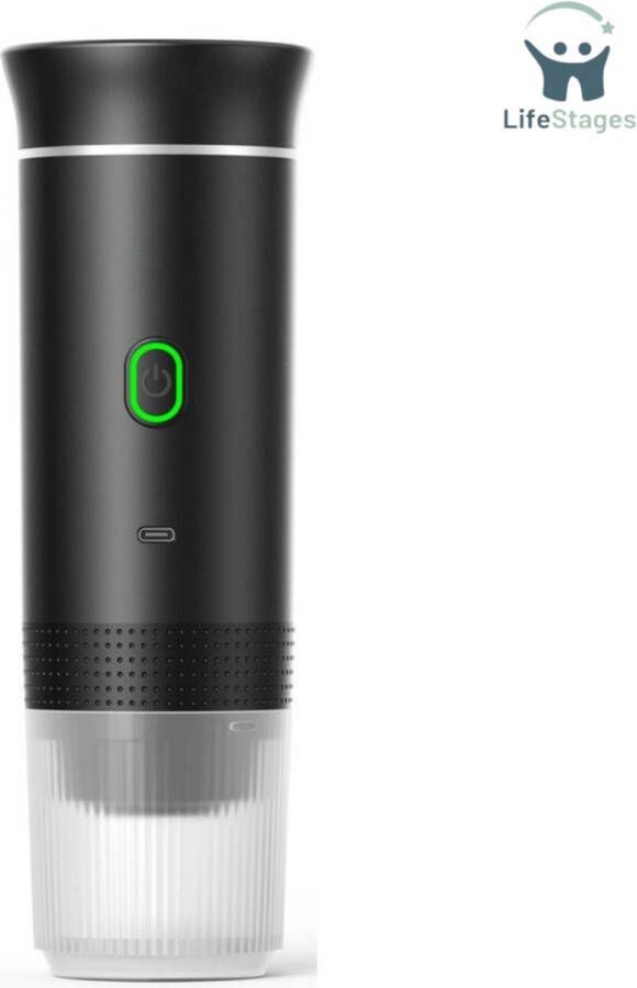 LifeStages Draagbare Koffiemachine 3-in-1 Draagbare Koffiezetapparaat Draadloze Elektrische Zelf Verwarming Capsules Pods Espresso voor Auto Thuis Kantoor Camping Reizen Zwart