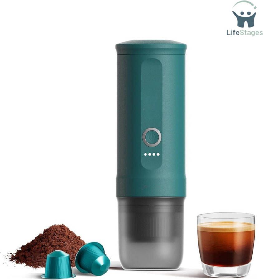 LifeStages Draagbare Koffiemachine -Nano Draagbare Elektrische Espressomachine 3-4 Min Zelf Opwarmen 20 Bar Mini Klein 12V 24V Auto Koffiezetapparaat Compatibel met NS Capsule en Gemalen Koffie voor Camping
