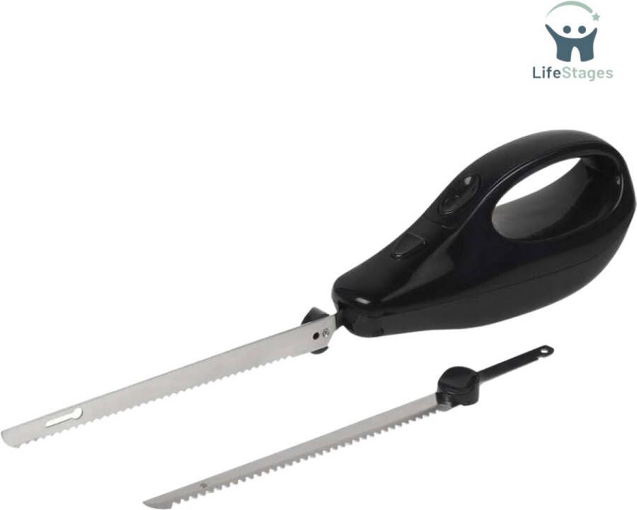 LifeStages Elektrisch Broodmes Elektrisch Mes – 1 Set Met 2 Messen – Voor Het Snijden Van Brood Vlees En Diepvriesen Stijlvol Zwarte Behuizing