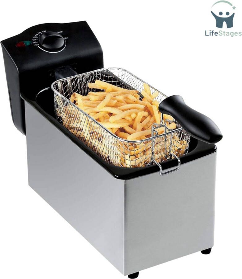 LifeStages Friteuse 3 liter Friteuse 3 Liter 2000 W Roestvrij Staal Geëmailleerde Bak Zilver