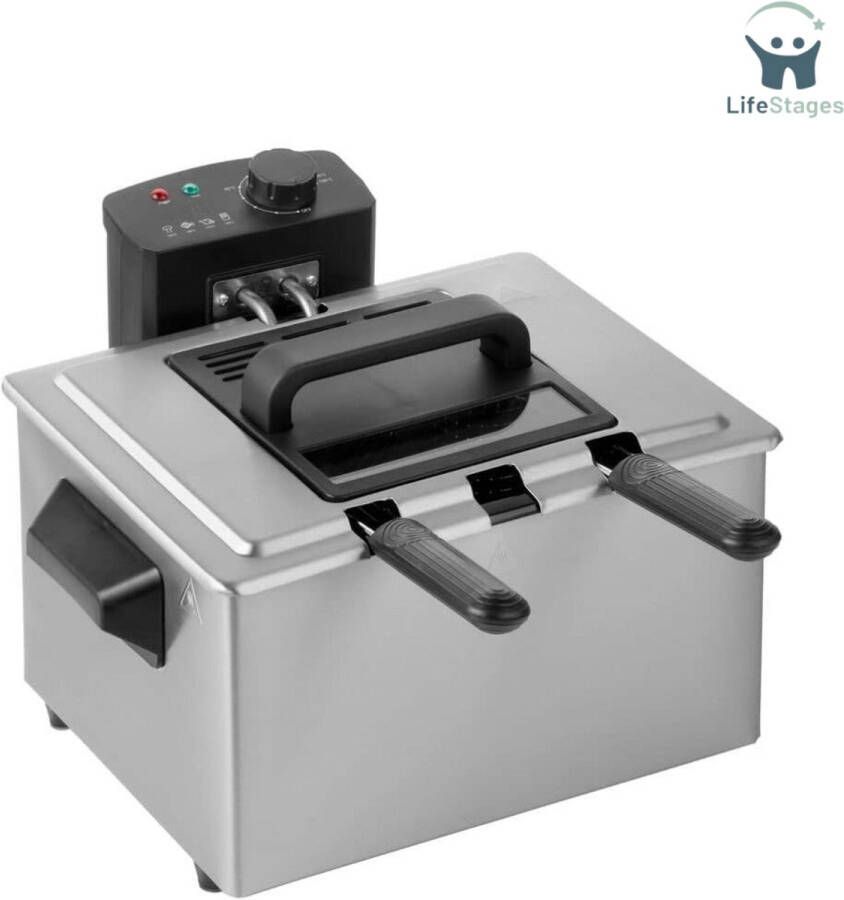 LifeStages Frituurpan Friteuse 5 liter Koude Zone 1 Grote en 2 Kleine Manden Roestvrij Staal