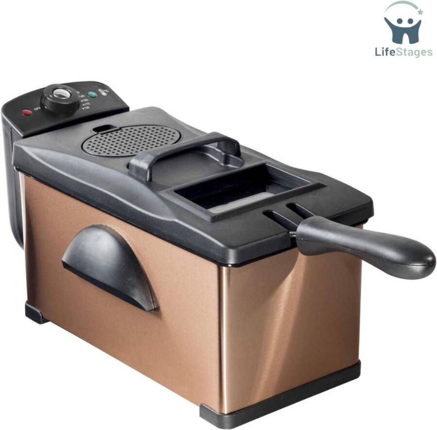 LifeStages Frituurpan Friteuse Met Koude Zone Friteuse met Mandje 2000W Koper