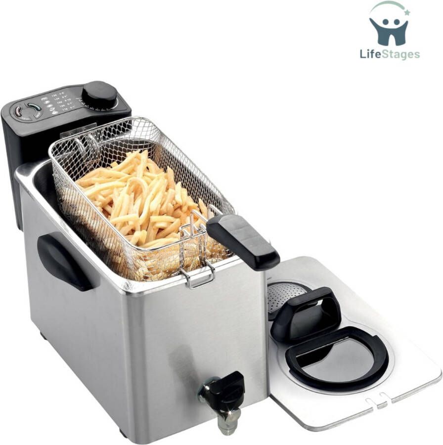 LifeStages Frituurpan Fry Type4 Elektrische Friteuse met Kraan voor Het Aftappen van Olie 4 liter 2500 W