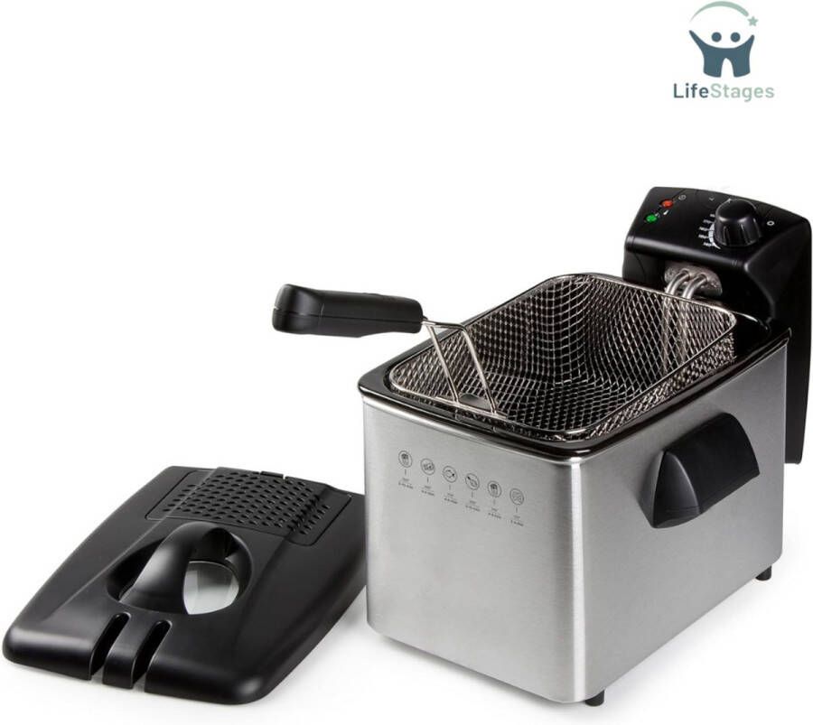 LifeStages Frituurpan Roestvrijstalen Friteuse 3000 W 4 Liter [Energieklasse B]