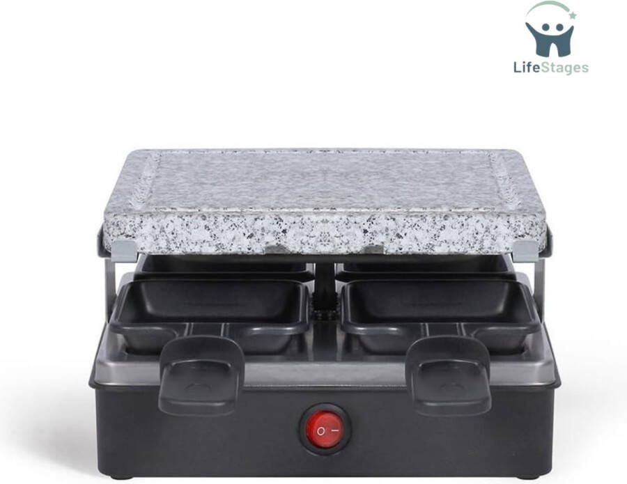 LifeStages Gourmetstel 4 Personen Raclette Apparaat 4 Personen 600w + Grill Steen