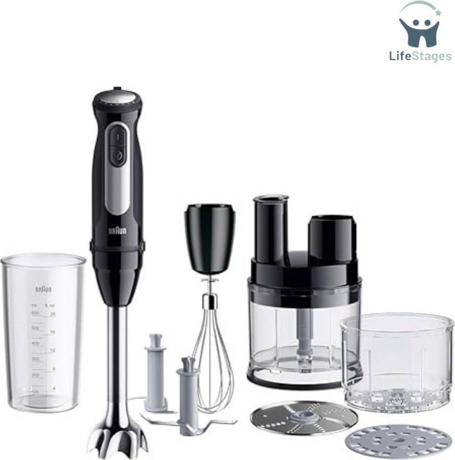 LifeStages Hand Blender Staafmixer Met 25 Snelheden Eenvoudig Kliksysteem Plus Zwart