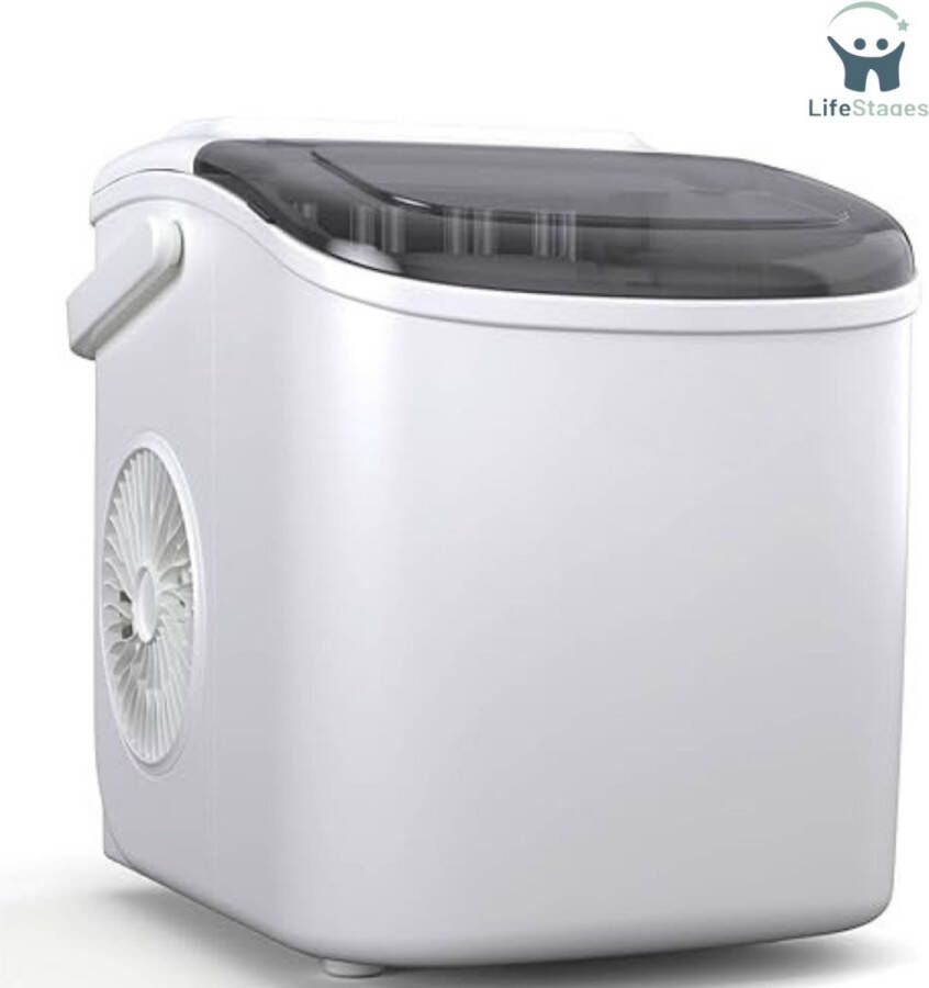 LifeStages Ijsblokjesmachine 12 KG-24 Uur 2 Maten 1 3 L Waterreservoir LED-Display Transparant Deksel Draagbaar Ijsblokjesmaker Voor Feestjes-Tuinfeestjes
