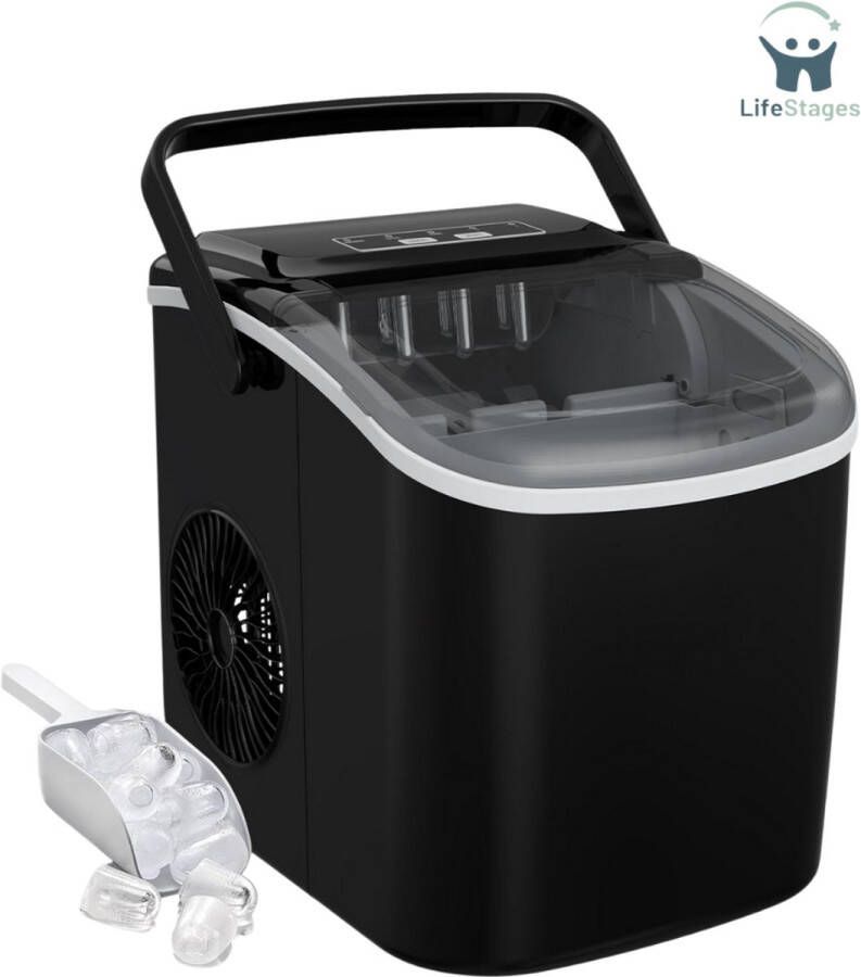 LifeStages Ijsblokjesmachine Ijsblokjesmaker Met Ijsschep 9 Blokjes In 8 Min. Draagbaar Met Handvat Zwart