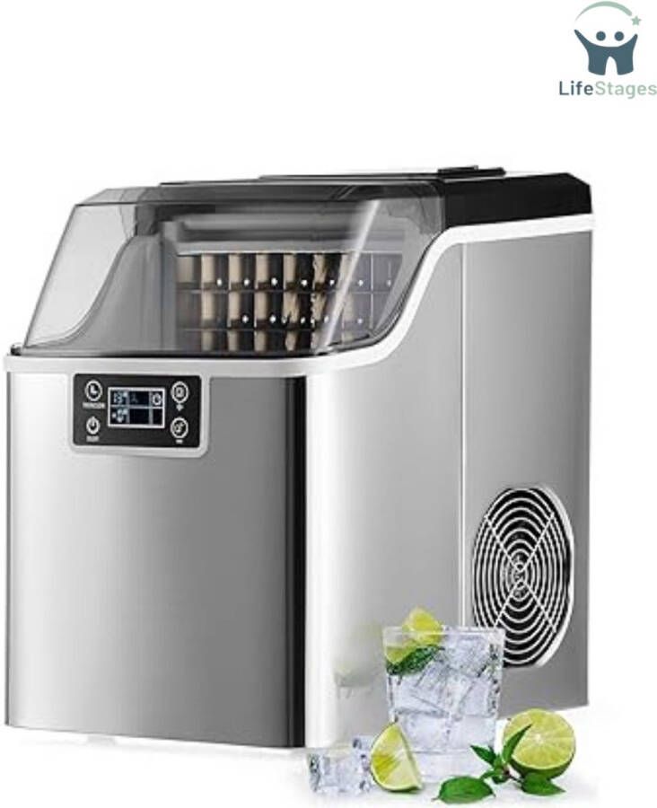 LifeStages Ijsblokjesmachine Roestvrijstalen Ijsblokjesmachine Met 2 3kg Bunker 3 2 Liter Waterreservoir Luchtkoeling LED-Display En Zelfreinigende Functie Voor Thuisgebruik