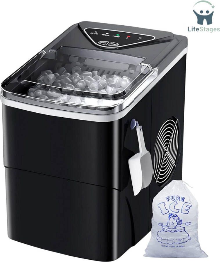 LifeStages Ijsblokjesmachine Zelfreinigende Ijsmachine 9 Ijsblokjes Klaar In 6 Minuten 15KG In 24 Uur Draagbare Ijsblokjesmaker Voor Thuis-Keuken-Kantoor-Bar