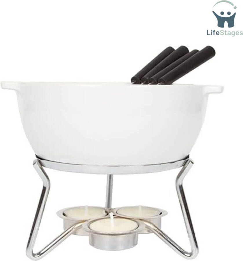 LifeStages Kaasfondue Set Elektrisch Verwarmbaar In De Oven In De Magnetron Of Met Een Waxinelichtje Keramiek