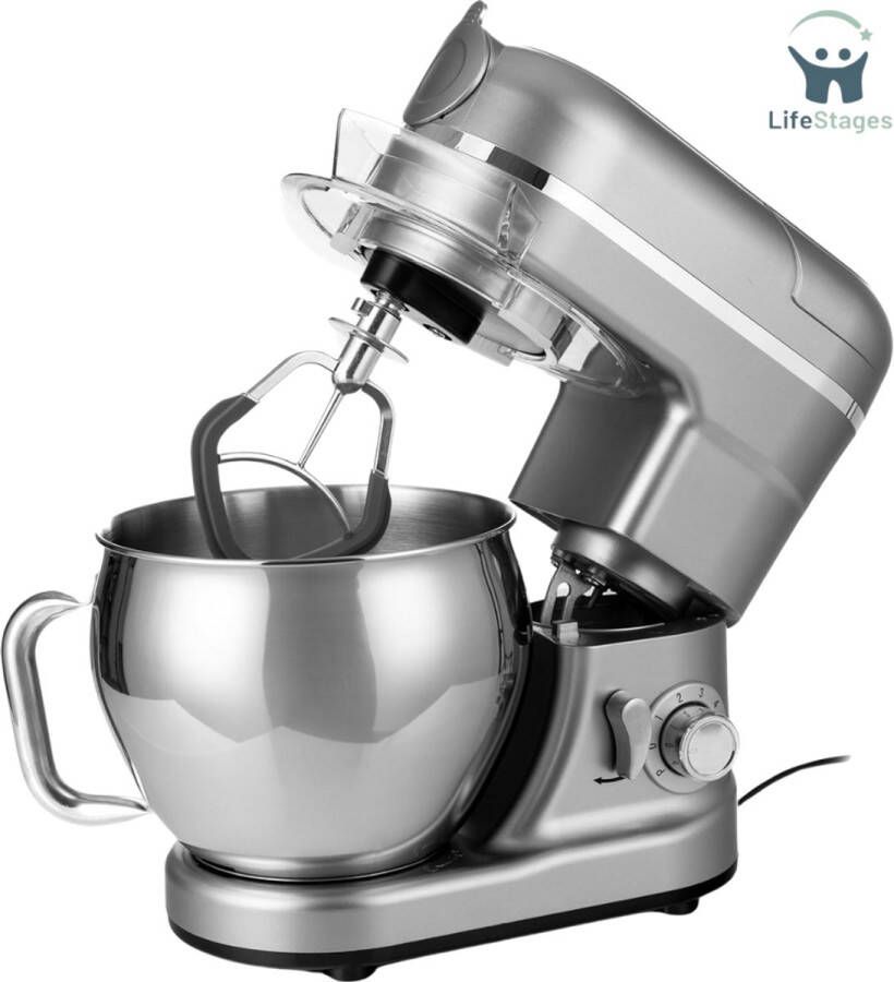 LifeStages Keukenmachines & Mixers Multifunctionele Keukenmachine 3 in 1 3000 W Kneed En Roermachine Met Vleesmolen En 1 5 Liter Citruspers Met Planetair Systeem Inclusief Worstset Muffinbakjes En Bakset Zilver