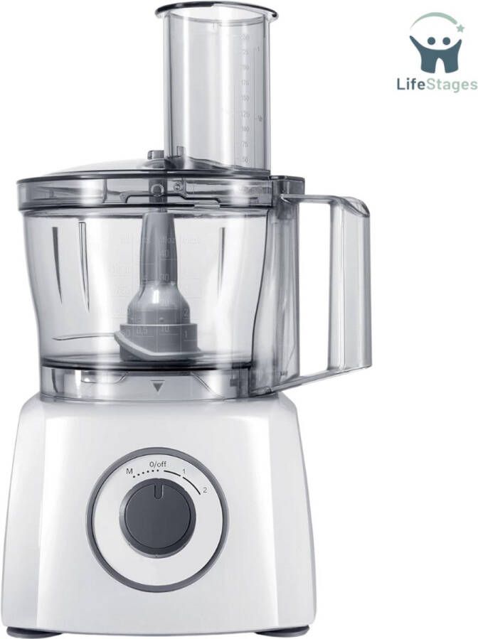 LifeStages Keukenmachines & Mixers Multitalent 3 Keukenmachine MCM3200W Multifunctioneel Roestvrijstalen Mes En Tweezijdige Snijschijf Tweezijdige Raspschijf Klopschijf SmartStorage 800 Watt 30 Functies Wit