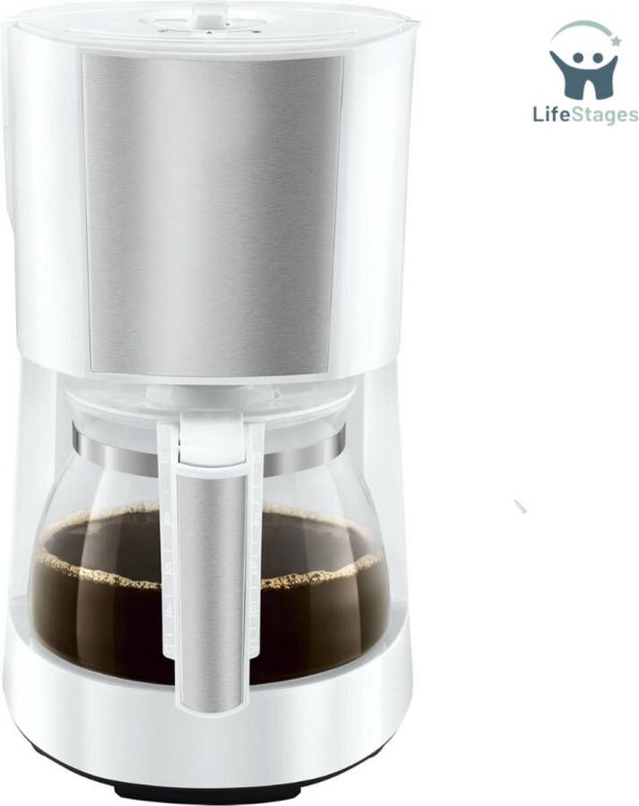 LifeStages Koffiezetapparaat Met Thermoskan 1017-03 Filterkoffiezetapparaat met Glazen Kan AromaSelector wit Filterkoffiezetapparaat Roestvrij Staal 1 2 liter