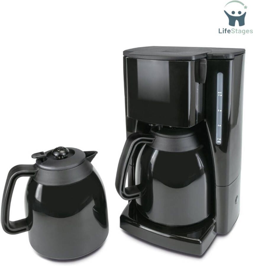 LifeStages Koffiezetapparaat Met Thermoskan 10311 Koffiezetapparaat Met Extra Thermoskan Filter Koffiezetapparaat met Capaciteit voor 8 Kopjes Koffie Zwart