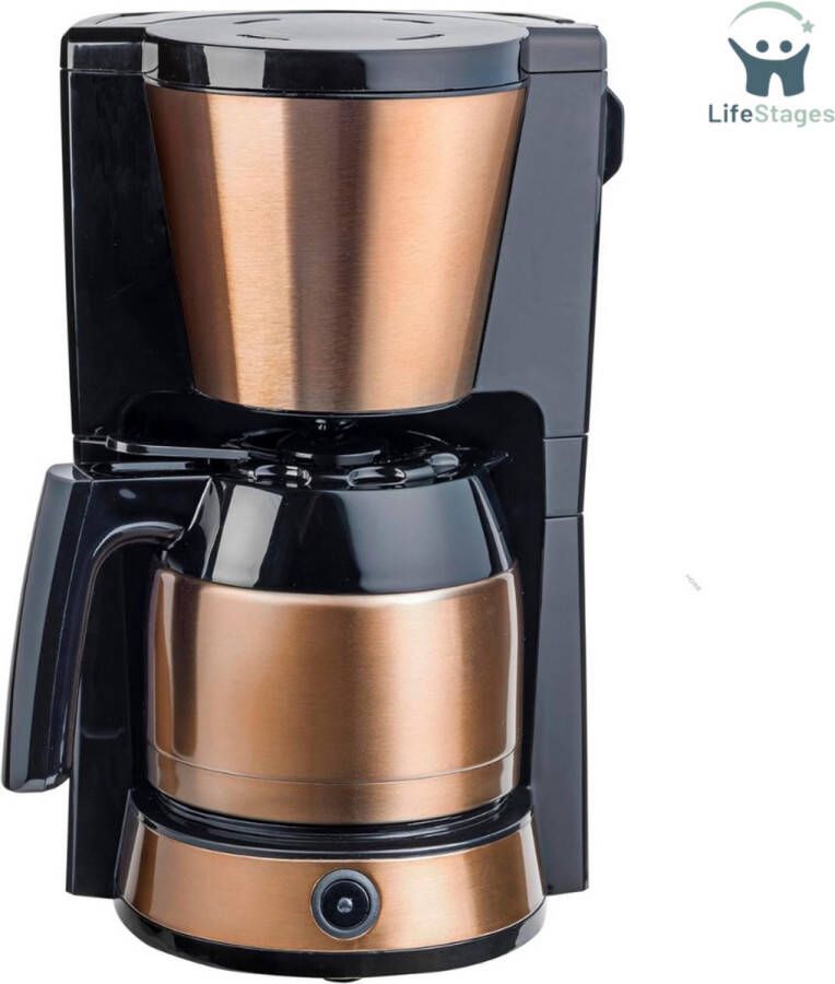 LifeStages Koffiezetapparaat Met Thermoskan ACM1000CO Koffiezetapparaat voor Gemalen Filterkoffie Met Thermokan voor 8 Kopjes 900W Koper