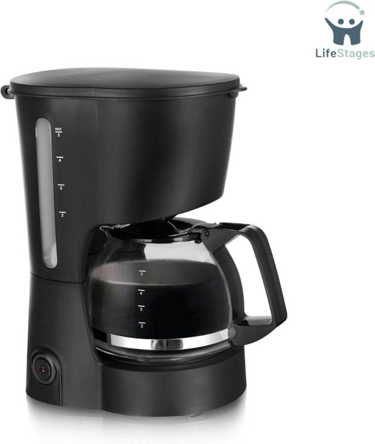 LifeStages Koffiezetapparaat Met Thermoskan Koffiezetapparaat 0.6L Glazen Kan Voor Maximaal 5 Kopjes Verse Koffie Verwijderbaar Permanent Filter Antilekfunctie 40 Minuten Automatisch Uitschakelen 600 Watt BPA-Vrij