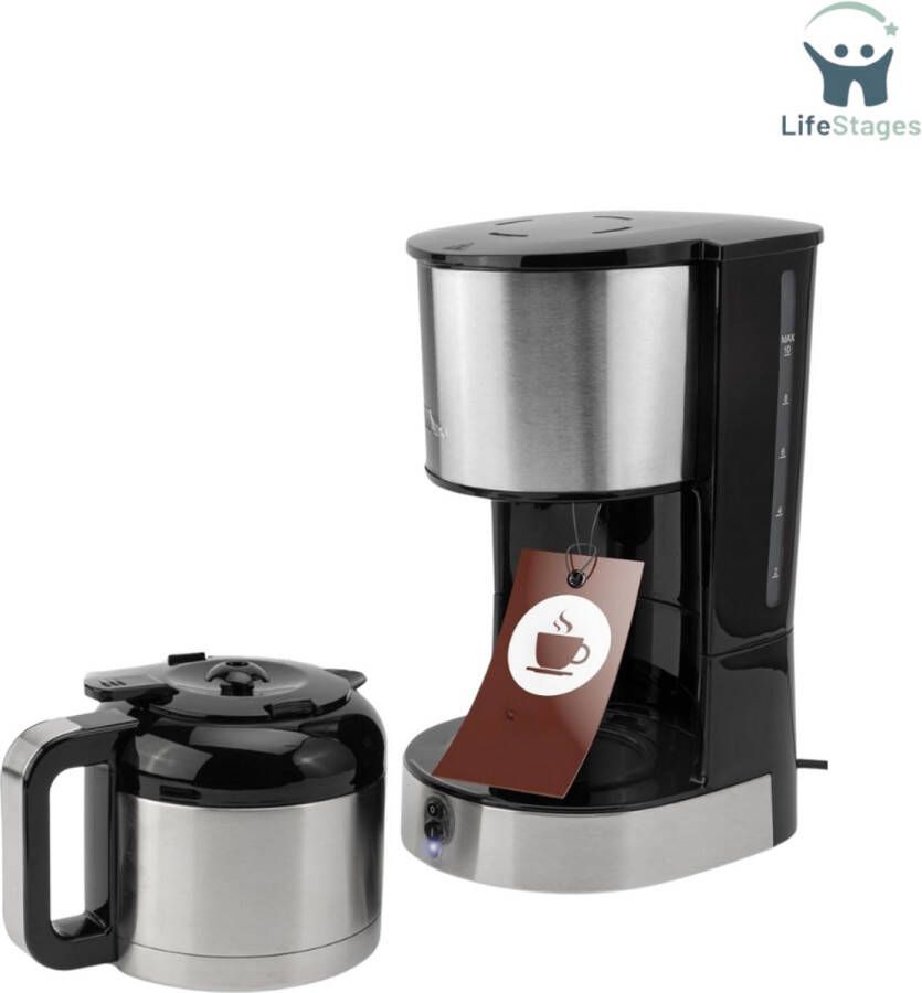 LifeStages Koffiezetapparaat Met Thermoskan Koffiezetapparaat Met Thermoskan Voor 8-10 Kopjes Koffie (Ca. 1 2 L) Filterkoffiezetapparaat Roestvrij Staal Dubbelwandige Thermoskan Geen Temperatuurverlies Koffiezetapparaat 800W