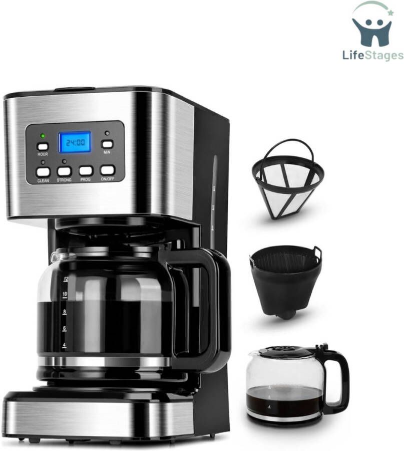 LifeStages Koffiezetapparaat Met Thermoskan Koffiezetapparaat Met Timer 1 5 L Filterkoffiezetapparaat 12 Kopjes Automatische Uitschakeling BPA-Vrij