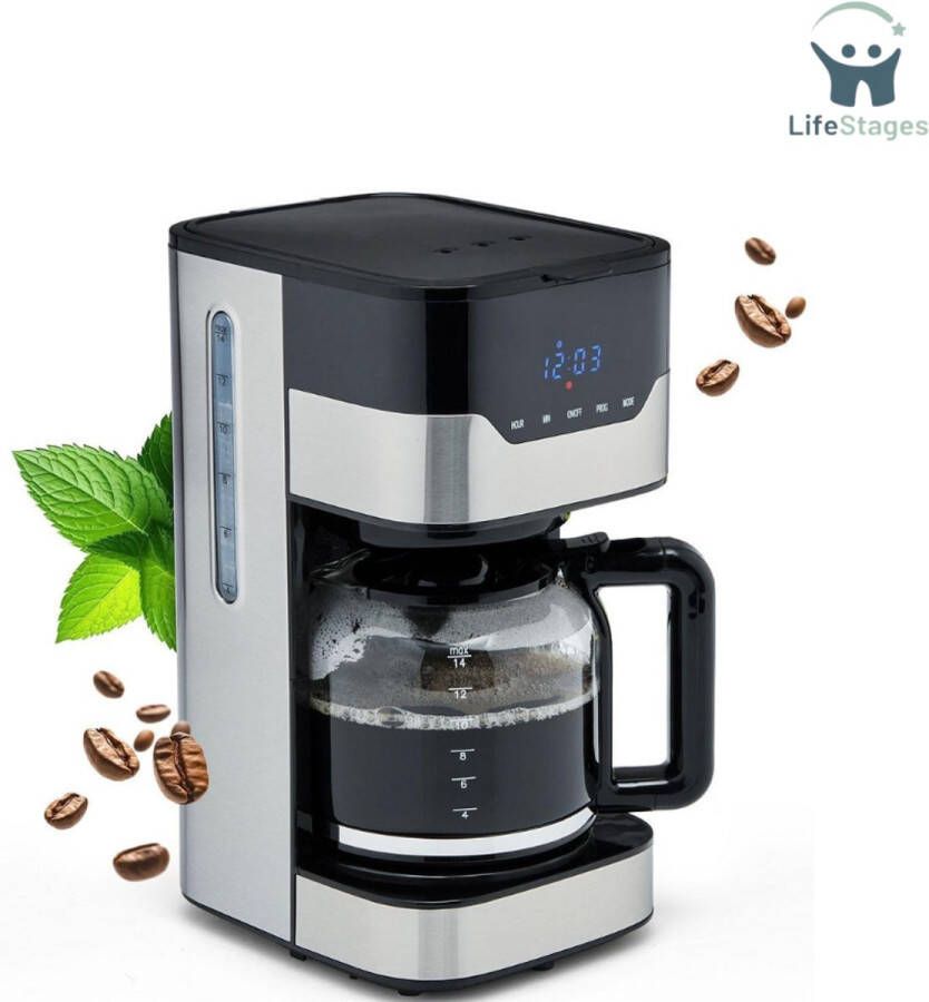 LifeStages Koffiezetapparaat Met Thermoskan Koffiezetapparaat Voor 12-14 Kopjes Koffie Filterkoffiezetapparaat Met 3 Elektrische Smaakniveaus Met Sensorregeling & Filterelement Roestvrijstalen Behuizing