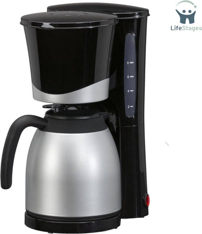 LifeStages Koffiezetapparaat met Thermoskan Koffiezetapparaat voor 8-10 kopjes Filterkoffie Druppelstop & Automatische uitschakeling Filterelement Verwijderbaar Waterpeilindicator 1 Liter KA 3327 Zwart