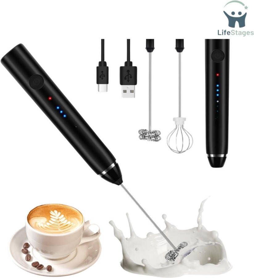 LifeStages Melkopschuimer Handmatig Elektrische Melkopschuimer Handmatige Melkopschuimer Met Dubbele Garde Oplaadbare USB-Melkopschuimer Met 3 Snelheden Handmatige Melkopschuimer Voor Koffie Latte Cappuccino Eieren Kloppen