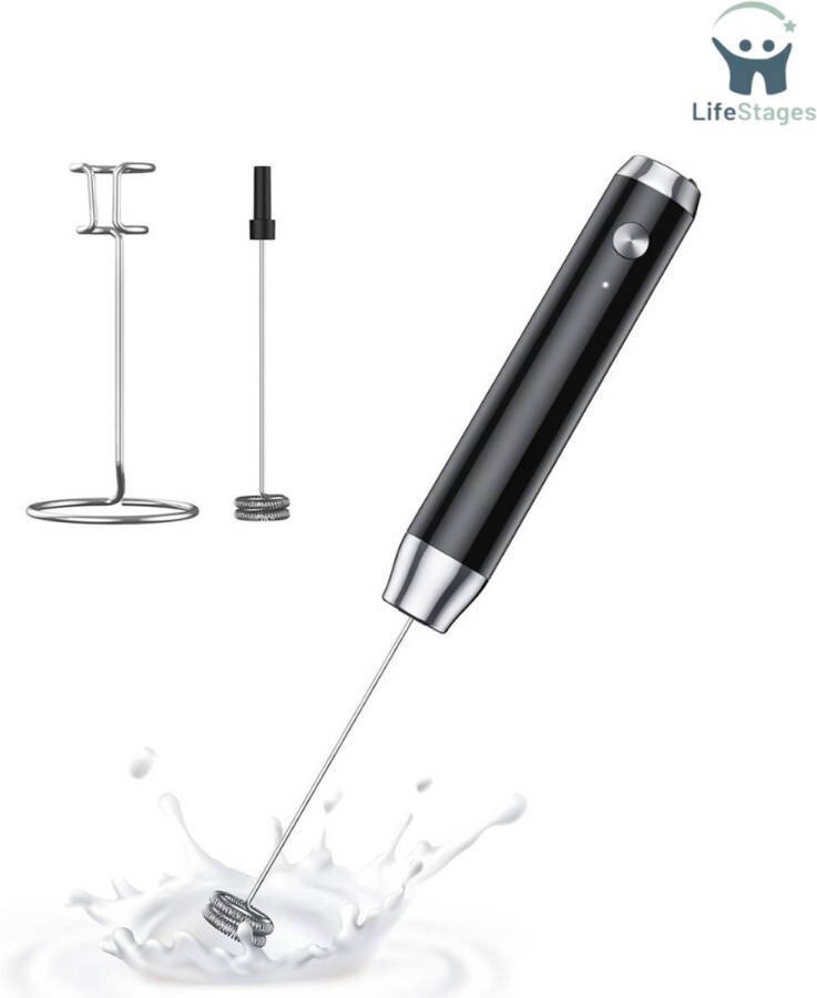 LifeStages Melkopschuimer Handmatig Oplaadbare melkopschuimer met standaard Handheld elektrische schuimmaker Waterdichte afneembare roestvrijstalen garde Drink Mixer Schuimer voor Lattes Cappuccino
