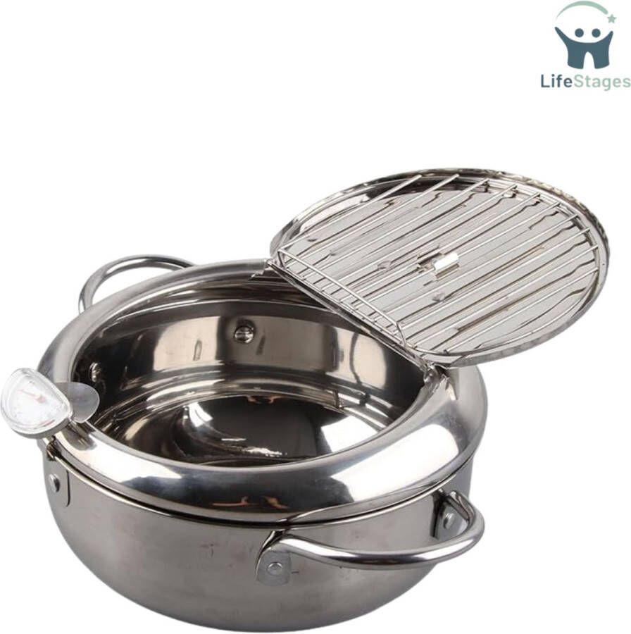 LifeStages Oliebollenpan Frituurpan Friteuse Roestvrijstalen Frituurpan met Thermometer Inductiekookplaat Compatibel voor Frituren en Koken
