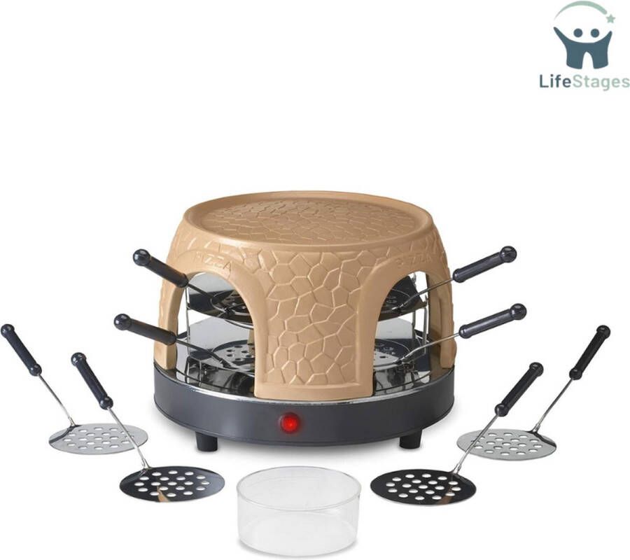 LifeStages -Pizzarette 6 personen Pizzaoven Met Terracotta Koepel Voor 8 Personen Pizzadome 1000 Watt Bereiding in Slechts 5-7 Minuten Nieuw Effectiever Koepelontwerp