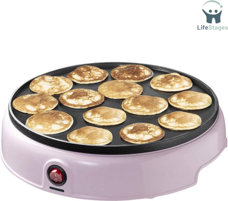 LifeStages Poffertjesmaker in Retro Design Elektrisch Poffertjesapparaat met antiaanbaklaag & indicatielampje Sweet Dreams 800 W Roze