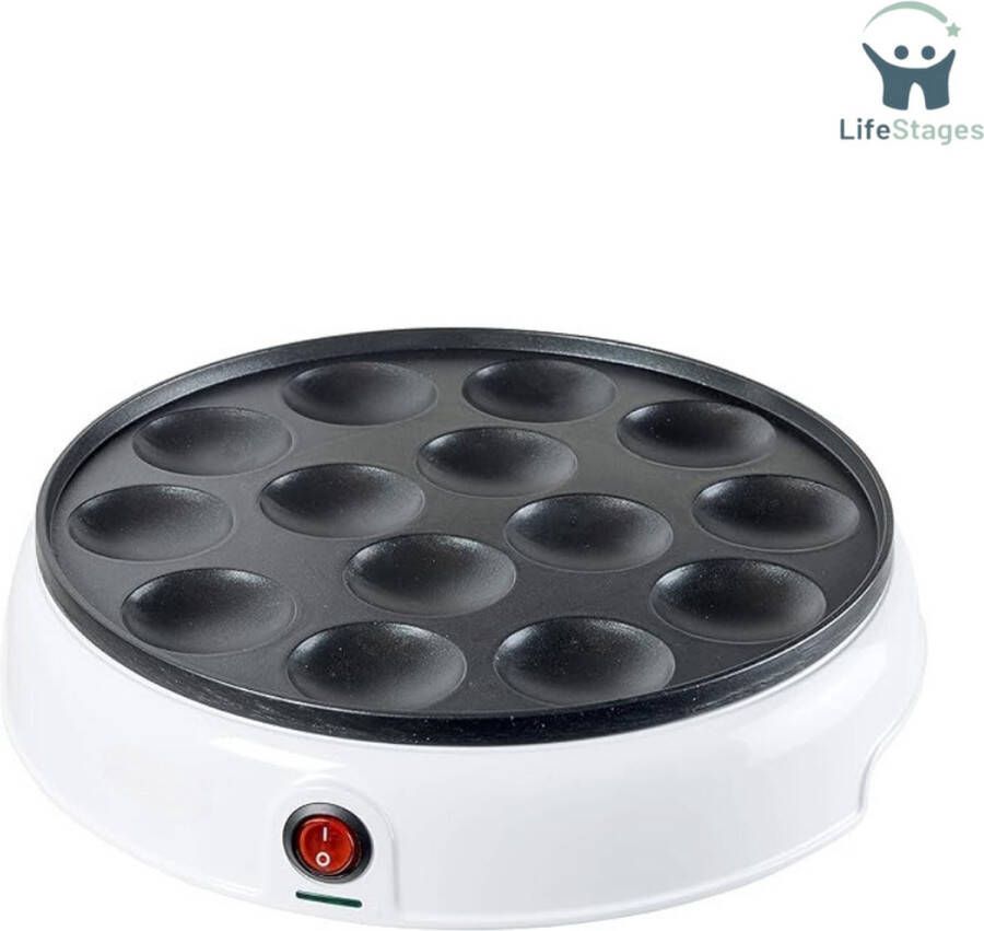 LifeStages Poffertjesmaker Poffertjes Apparaat Elektrische Poffertjesplaat Antiaanbaklaag 800W Wit