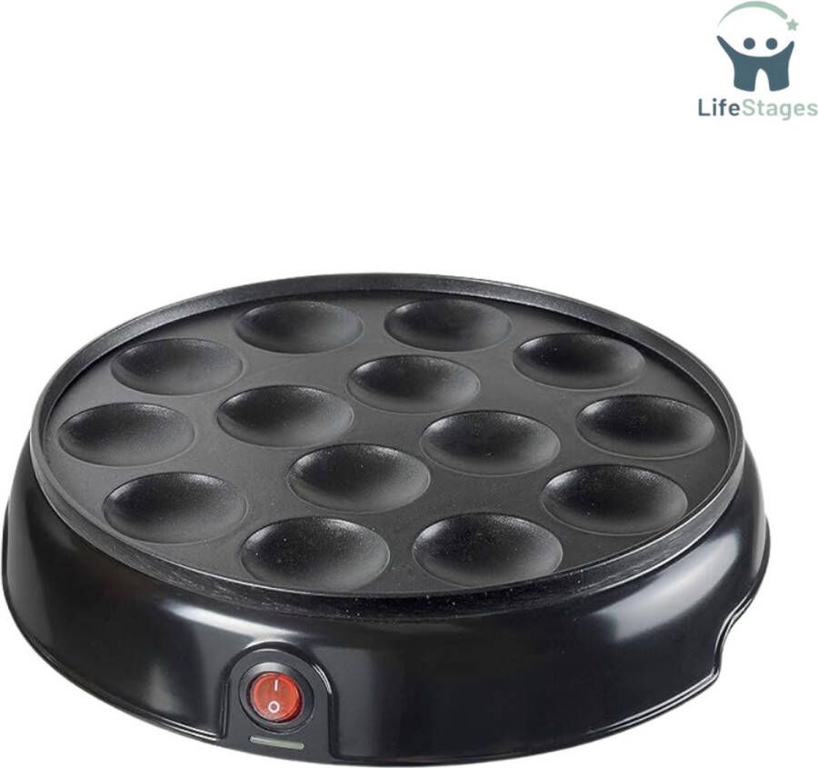 LifeStages Poffertjesmaker Poffertjes Apparaat Elektrische Poffertjesplaat Antiaanbaklaag 800W Zwart - Foto 2