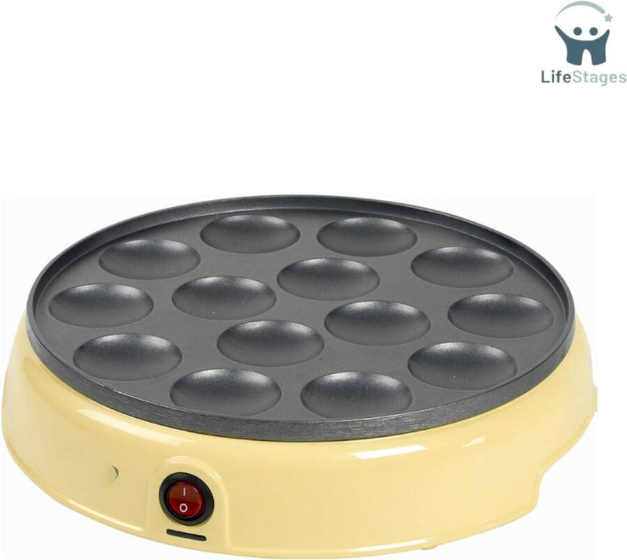 LifeStages Poffertjesmaker Poffertjesapparaat Elektrische Poffertjesplaat Antiaanbaklaag 800W Geel