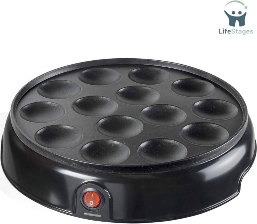 LifeStages Poffertjesmaker Poffertjes Apparaat Elektrische Poffertjesplaat Antiaanbaklaag 800W Zwart