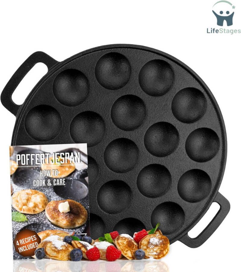 LifeStages Poffertjesmaker Poffertjespan Set Poffertjespan Induction and Electric Poffertjesmaker 19 Poffertjes Cast Iron Pan Making Poffertjes Spray Bottle