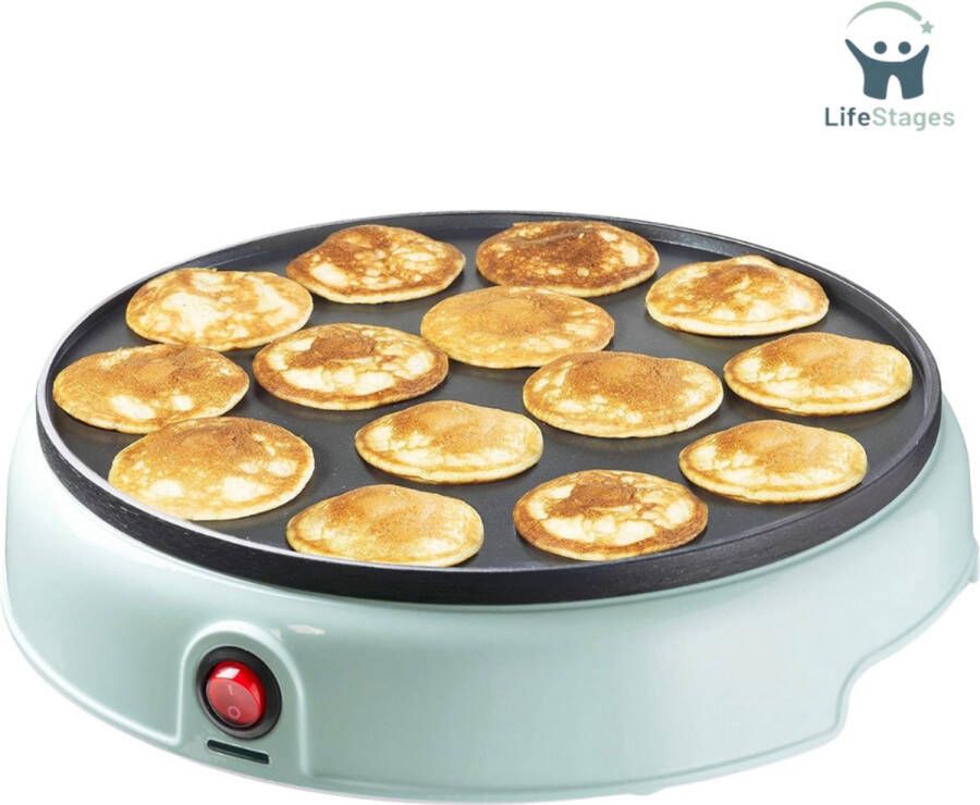 LifeStages Poffertjesmaker Poffert's Maker Retro Design Mini Pannenkoekautomaat met antiaanbaklaag Sweet Dreams 800 W Mint