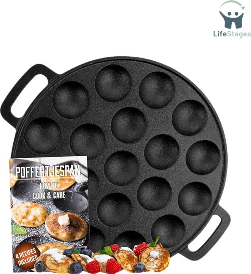 LifeStages Poffertjespan Electrisch Poffertjespan Set Poffertjespan Inductie en Electrisch Poffertjesmaker 19 Poffertjes Gietijzeren Pan Poffertjes Maken Spuitfles Zwart