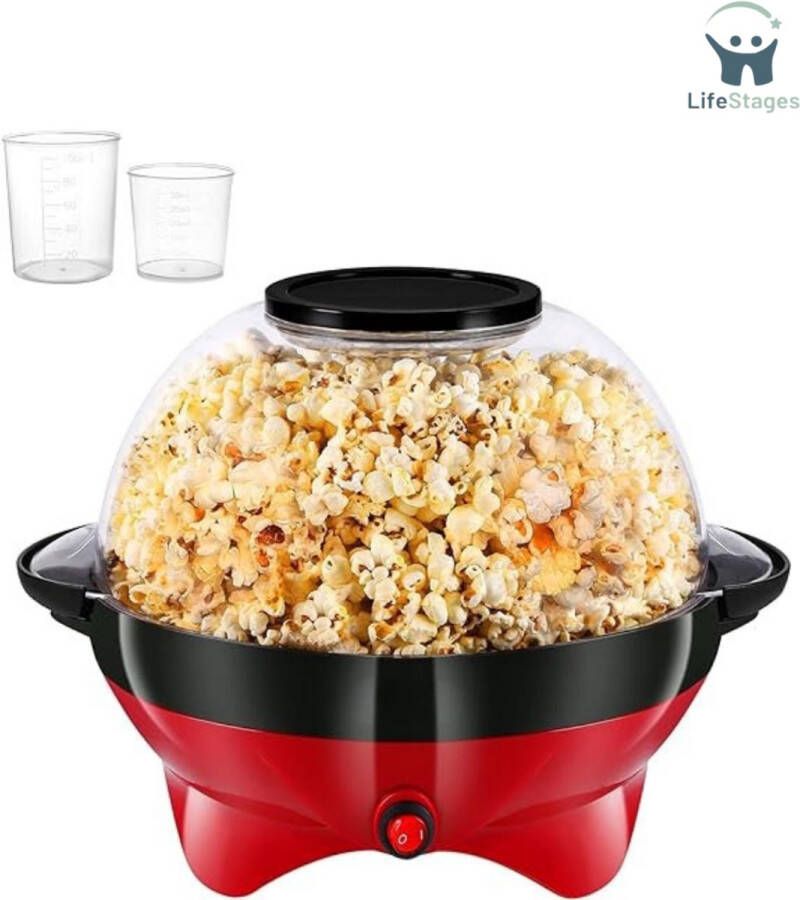 LifeStages Popcornmakers Popcornmachine Met Antiaanbaklaag En Verwijderbaar Verwarmingsoppervlak Met Cool-Touch Handgrepen 2 Maatbekers 5L Rood