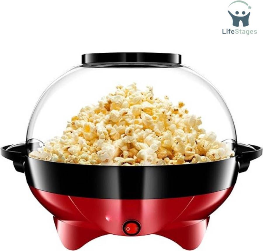 LifeStages Popcornmakers Popcornmachine Met Antiaanbaklaag En Verwijderbaar Verwarmingsoppervlak Popcornmachine 5L Rood 800W