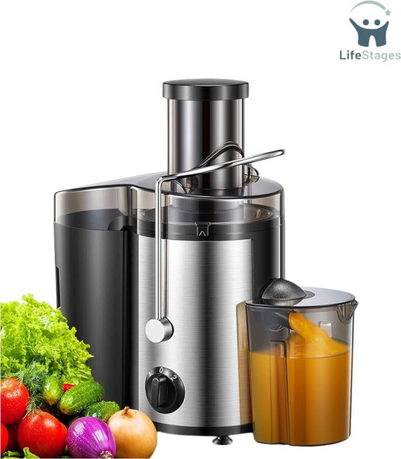 LifeStages Sapcentrifuges groenten en fruit Centrifugale Sapcentrifuge Machines voor Hele Groenten en Fruit 3 inch Brede Mond Sapcentrifuge met 2 Snelheden Borstel Inbegrepen Gemakkelijk Schoon te Maken 800 W