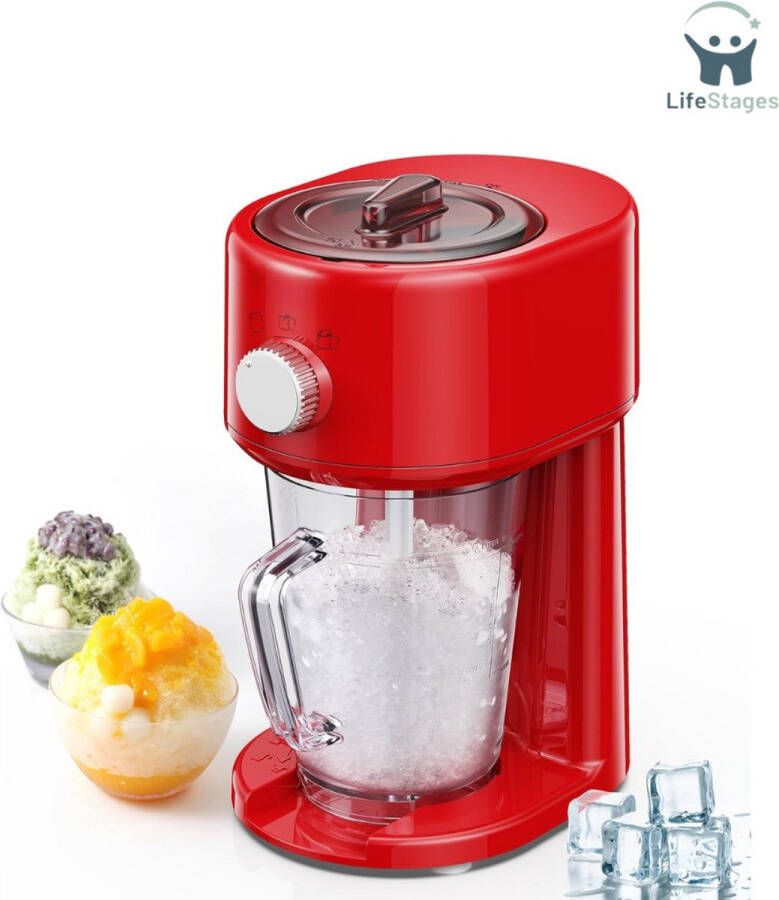 LifeStages Slush Puppy Maker Slushy Maker Ijsschepapparaat Slush Ice Maker 3 Bedieningsstanden Voor Grof En Fijn Ijs Roestvrijstalen Bladen Veiligheidssluiting Rood